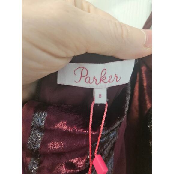 Parker Womens Selma Velvet‎ Metallic Midi Dress Burgandy Purple Womens 8 NWT - Picture 7 of 7